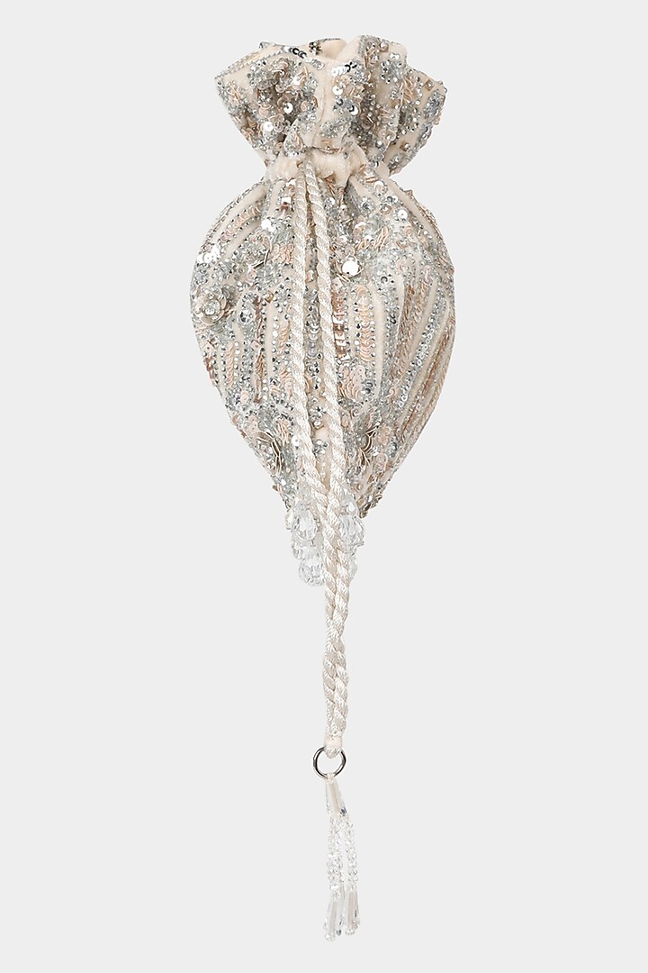 Silver Velvet Sequins Embroidered Potli by Aanchal Sayal at Pernia's Pop Up Shop