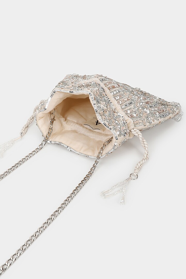 Silver Velvet Sequins Embroidered Potli by Aanchal Sayal at Pernia's Pop Up Shop