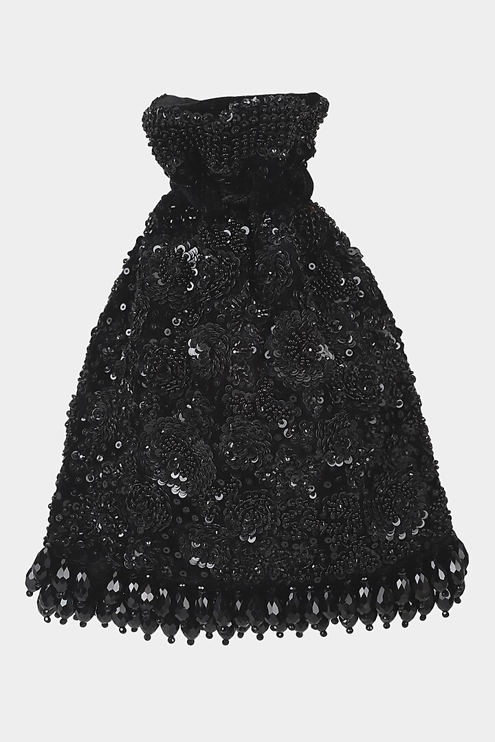 Black Velvet Sequins Embroidered Potli by Aanchal Sayal at Pernia's Pop Up Shop