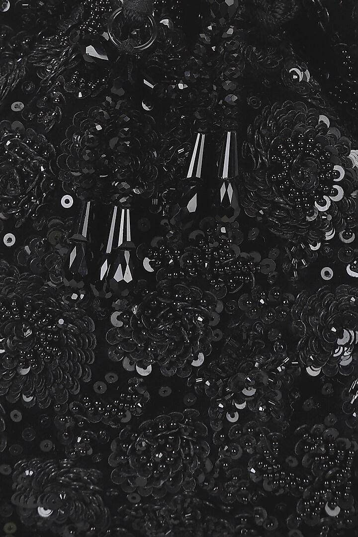 Black Velvet Sequins Embroidered Potli by Aanchal Sayal at Pernia's Pop Up Shop