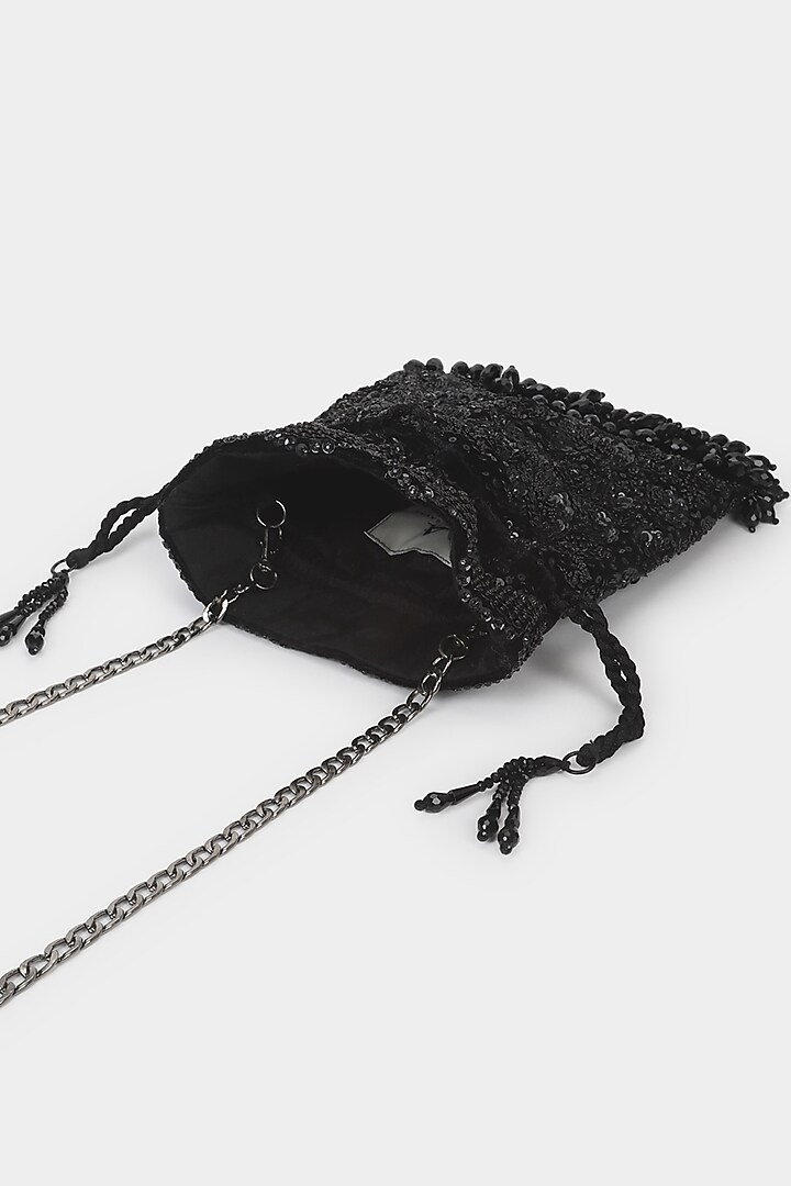 Black Velvet Sequins Embroidered Potli by Aanchal Sayal at Pernia's Pop Up Shop