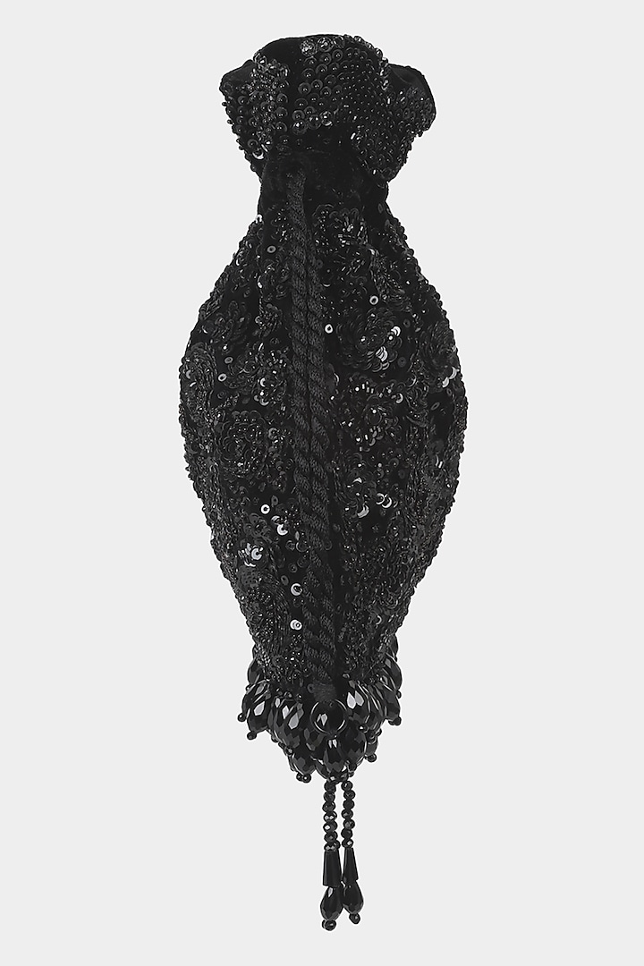 Black Velvet Sequins Embroidered Potli by Aanchal Sayal at Pernia's Pop Up Shop