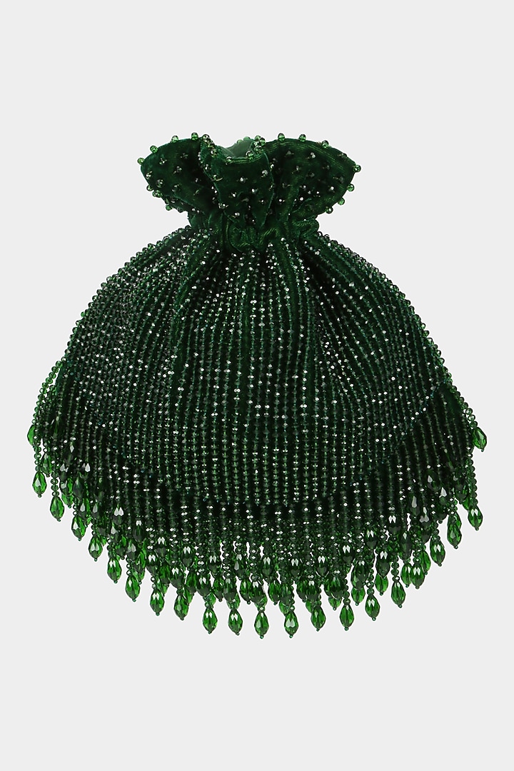 Green Velvet Crystal Embroidered Potli by Aanchal Sayal at Pernia's Pop Up Shop