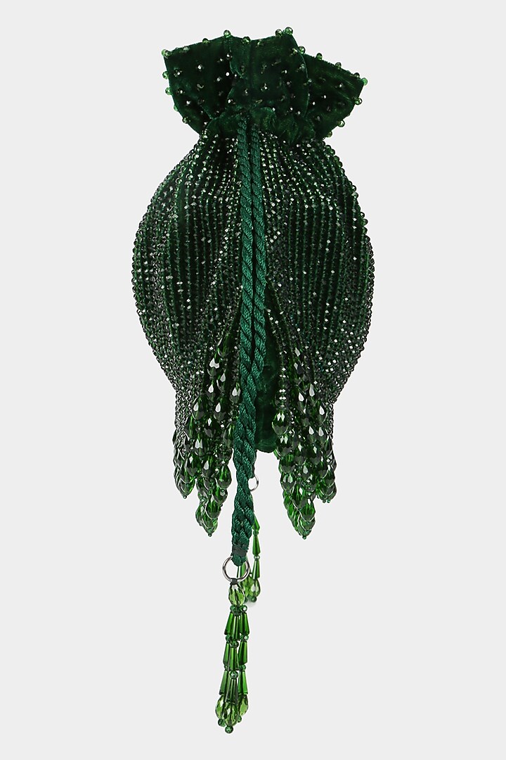 Green Velvet Crystal Embroidered Potli by Aanchal Sayal at Pernia's Pop Up Shop