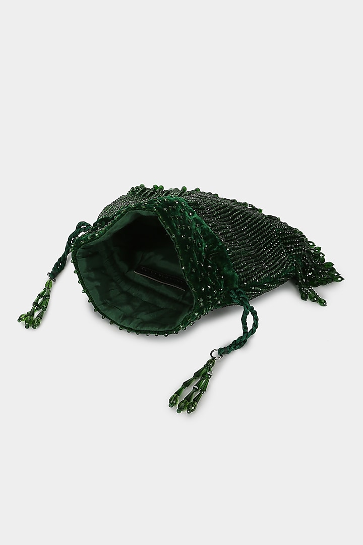 Green Velvet Crystal Embroidered Potli by Aanchal Sayal at Pernia's Pop Up Shop
