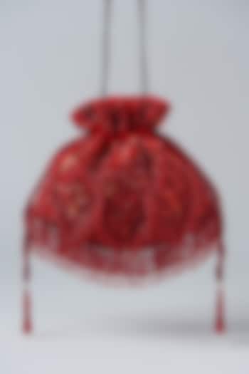 Red Velvet Sequins Embroidered Potli Bag by Aanchal Sayal