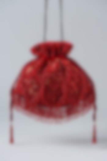 Red Velvet Sequins Embroidered Potli Bag by Aanchal Sayal at Pernia's Pop Up Shop