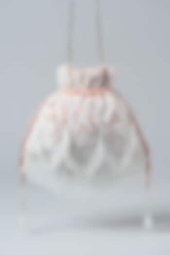 Nude Pink Velvet Sequins Embroidered Potli Bag by Aanchal Sayal at Pernia's Pop Up Shop