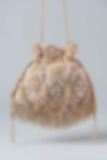 Tan Velvet Sequins Embroidered Potli Bag by Aanchal Sayal at Pernia's Pop Up Shop