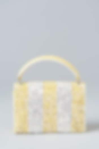 Lemon & Ivory Faux Leather Sequins Embroidered Clutch by Aanchal Sayal