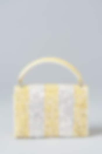 Lemon & Ivory Faux Leather Sequins Embroidered Clutch by Aanchal Sayal at Pernia's Pop Up Shop