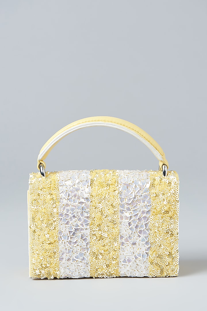 Lemon & Ivory Faux Leather Sequins Embroidered Clutch by Aanchal Sayal