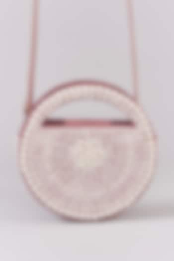 Blush Pink Faux Leather Pearl Embroidered Clutch by Aanchal Sayal at Pernia's Pop Up Shop