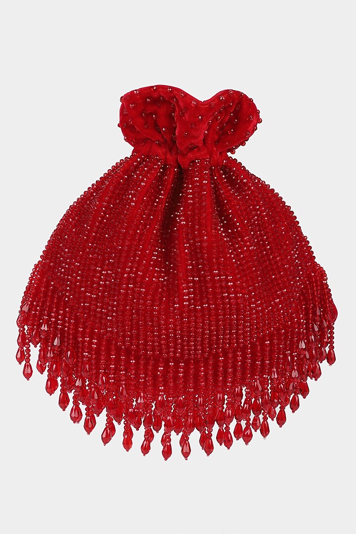Red Velvet Crystal Embroidered Potli by Aanchal Sayal at Pernia's Pop Up Shop
