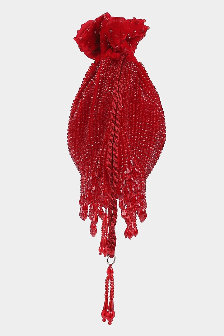 Red Velvet Crystal Embroidered Potli by Aanchal Sayal at Pernia's Pop Up Shop