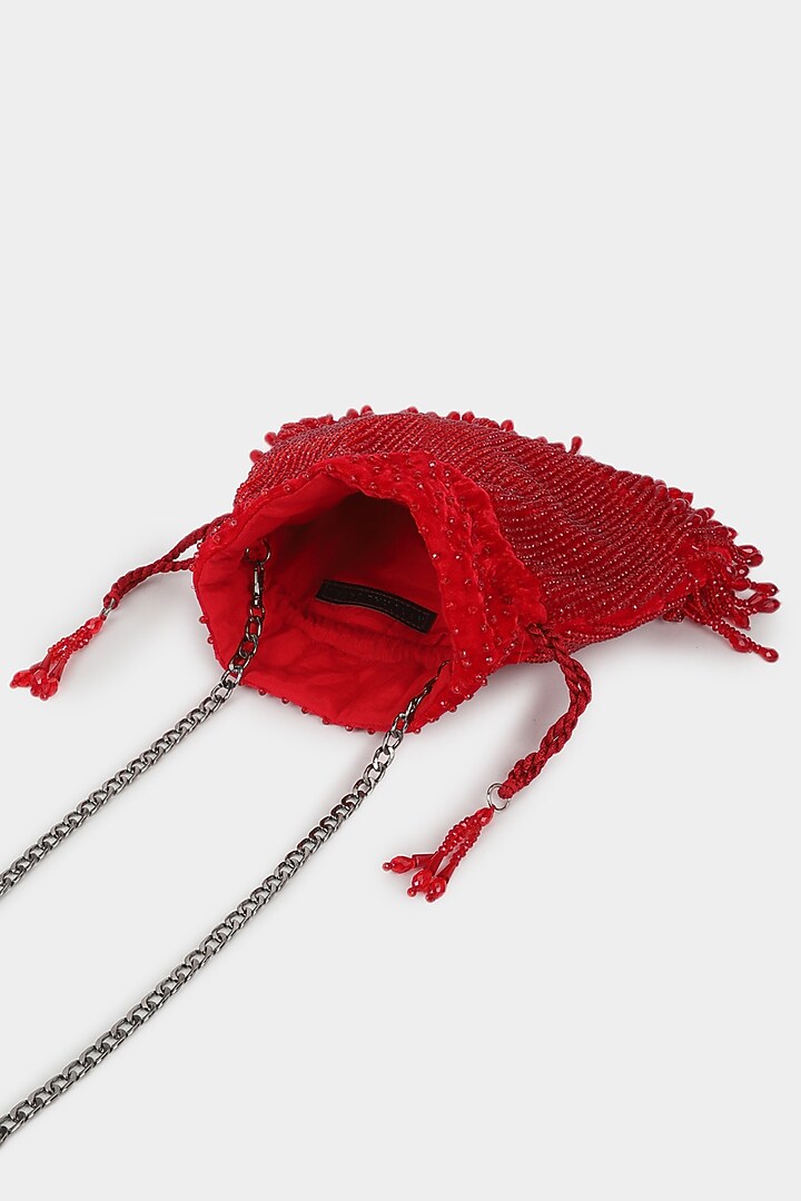 Red Velvet Crystal Embroidered Potli by Aanchal Sayal at Pernia's Pop Up Shop