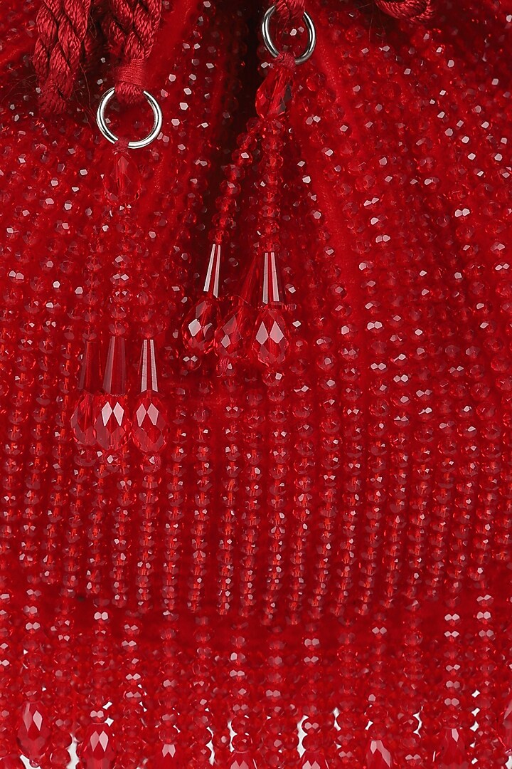 Red Velvet Crystal Embroidered Potli by Aanchal Sayal at Pernia's Pop Up Shop