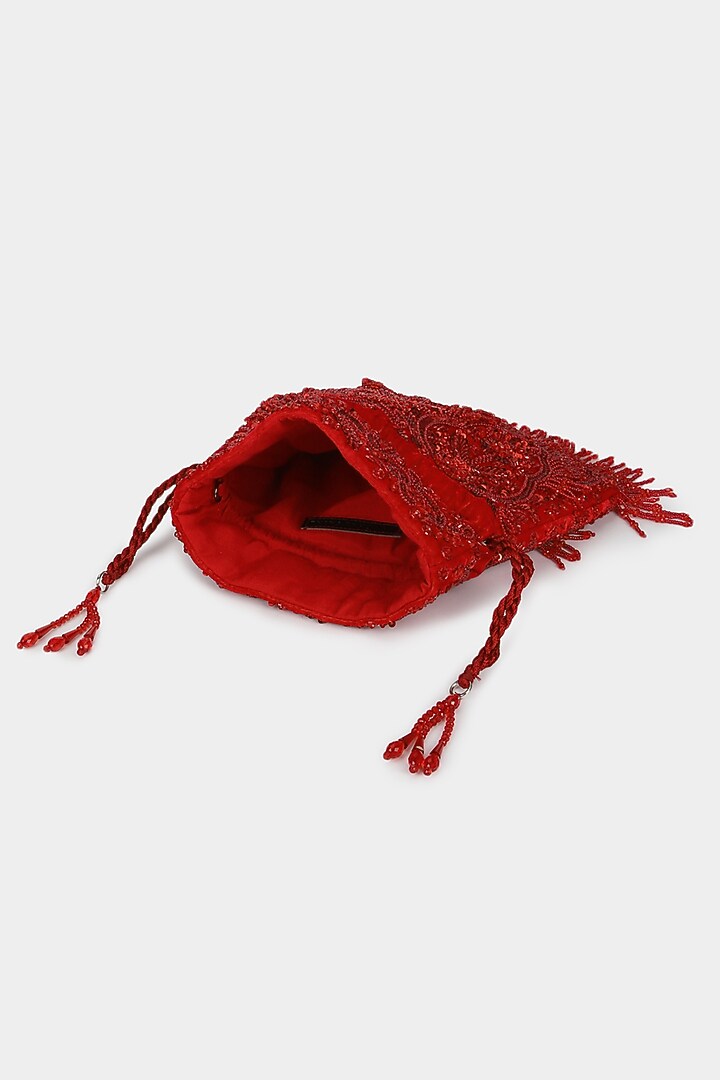 Red Velvet Sequins Embroidered Potli by Aanchal Sayal at Pernia's Pop Up Shop