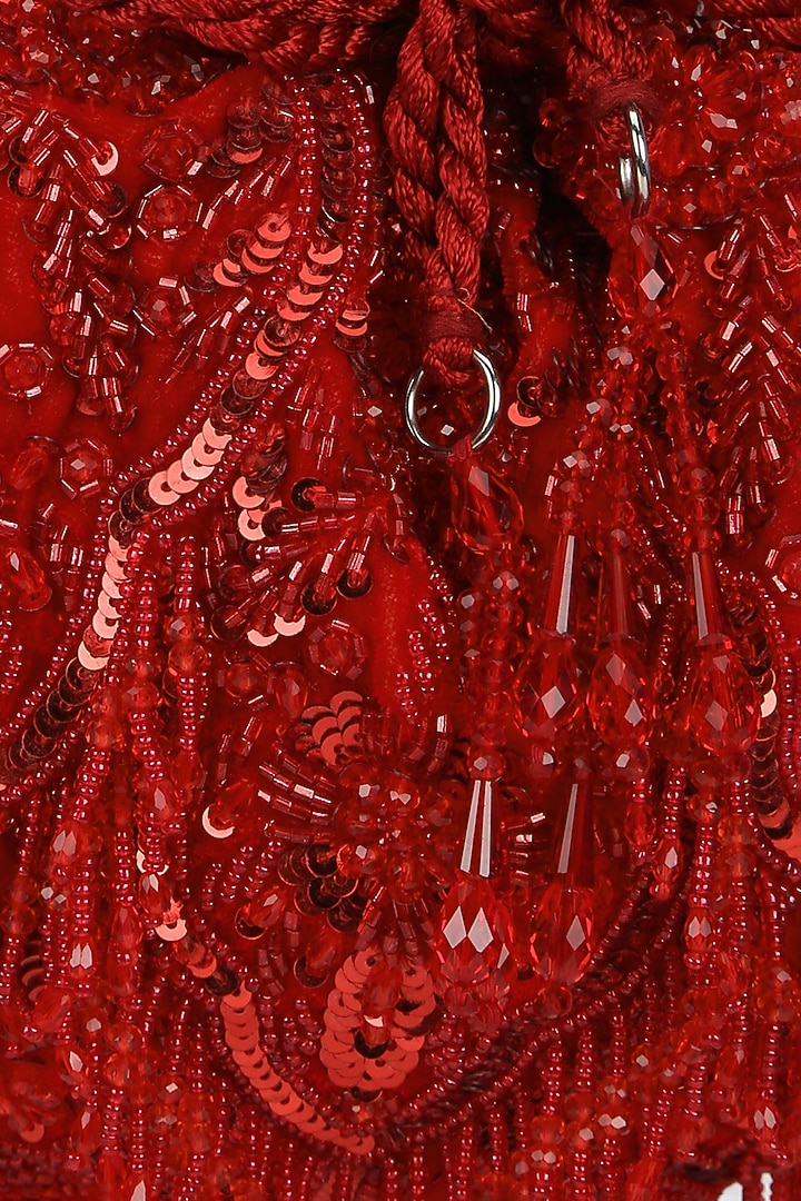 Red Velvet Sequins Embroidered Potli by Aanchal Sayal at Pernia's Pop Up Shop