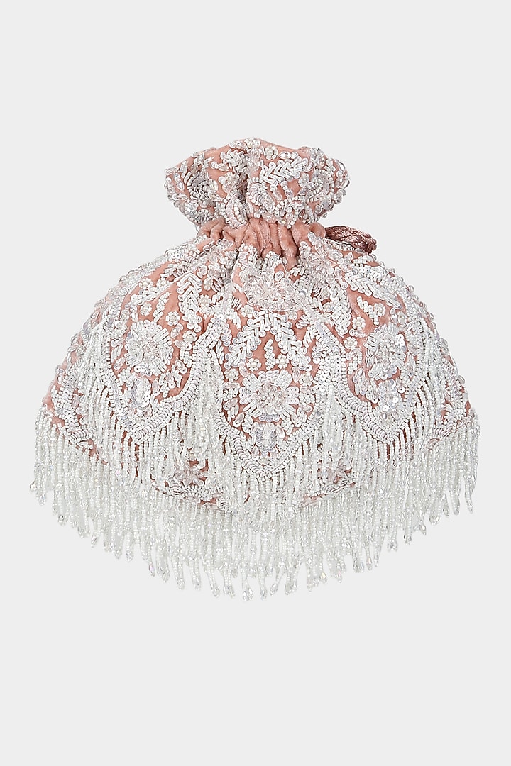 Pink Velvet Sequins Embroidered Potli by Aanchal Sayal at Pernia's Pop Up Shop