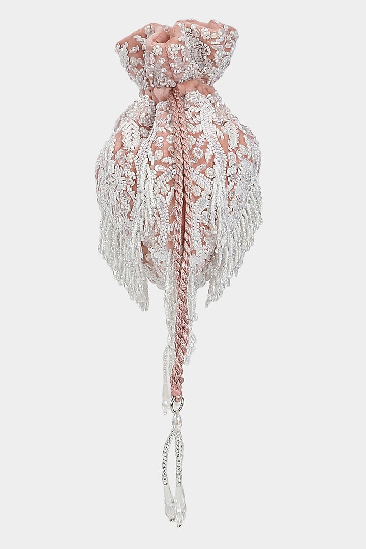 Pink Velvet Sequins Embroidered Potli by Aanchal Sayal at Pernia's Pop Up Shop