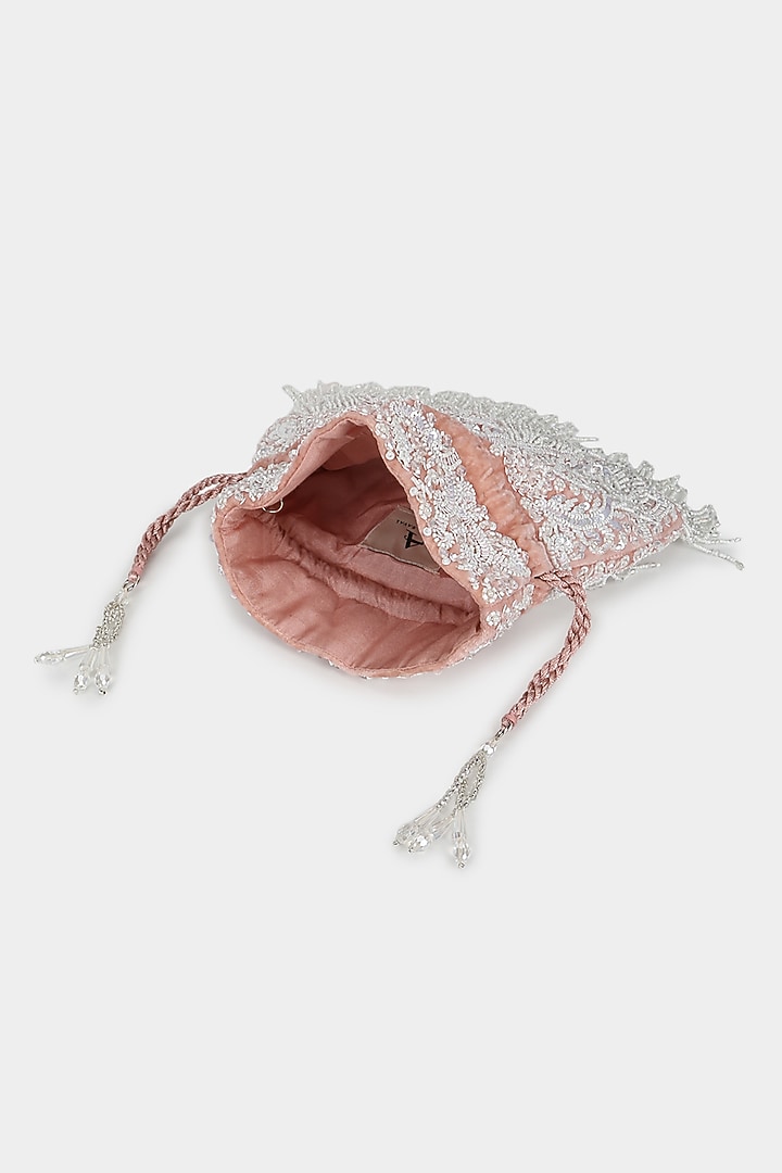 Pink Velvet Sequins Embroidered Potli by Aanchal Sayal at Pernia's Pop Up Shop