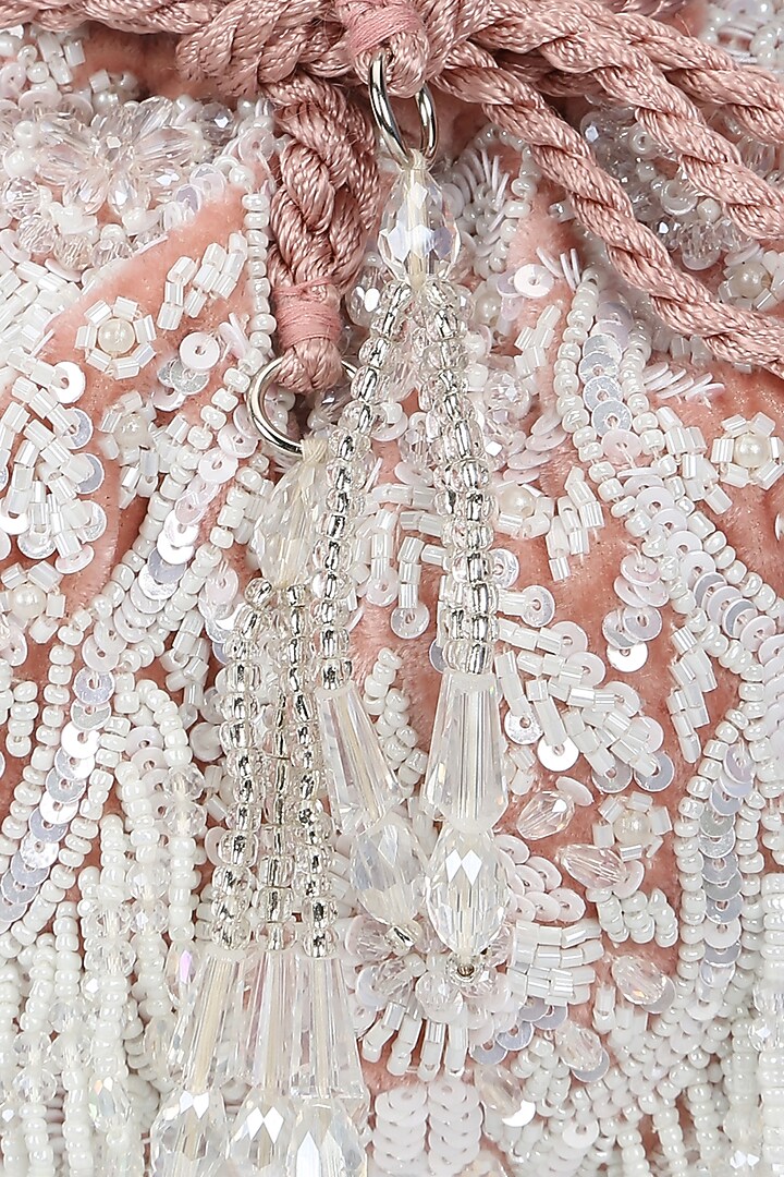 Pink Velvet Sequins Embroidered Potli by Aanchal Sayal at Pernia's Pop Up Shop