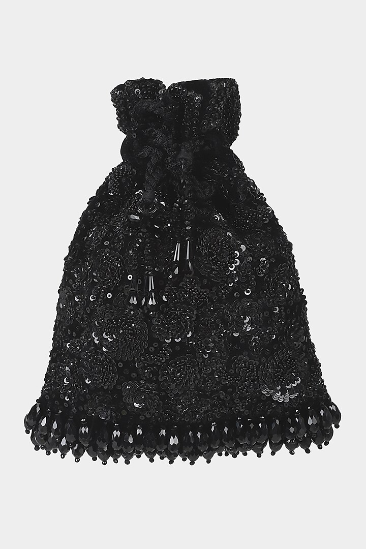 Black Velvet Sequins Embroidered Potli by Aanchal Sayal