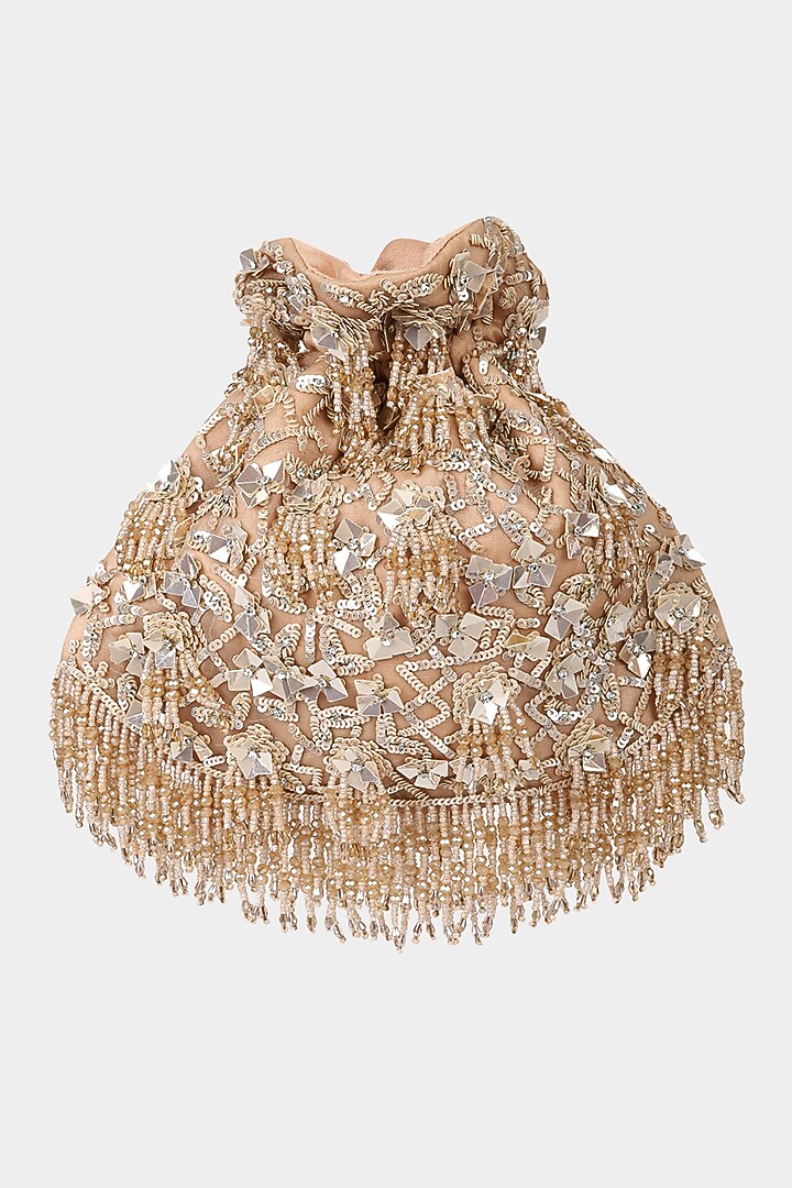 Tan Velvet Embroidered Potli by Aanchal Sayal at Pernia's Pop Up Shop