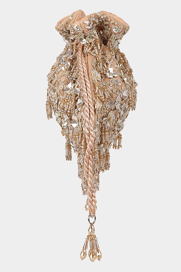 Tan Velvet Embroidered Potli by Aanchal Sayal at Pernia's Pop Up Shop