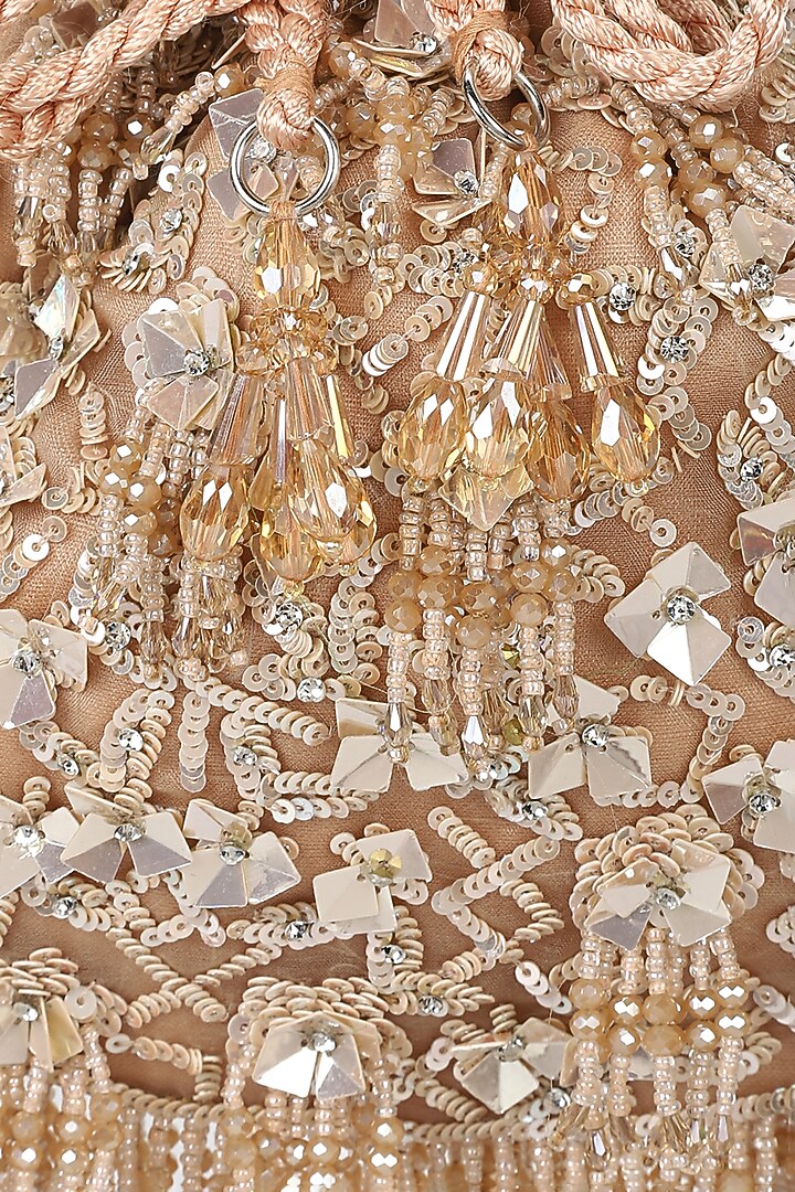 Tan Velvet Embroidered Potli by Aanchal Sayal at Pernia's Pop Up Shop