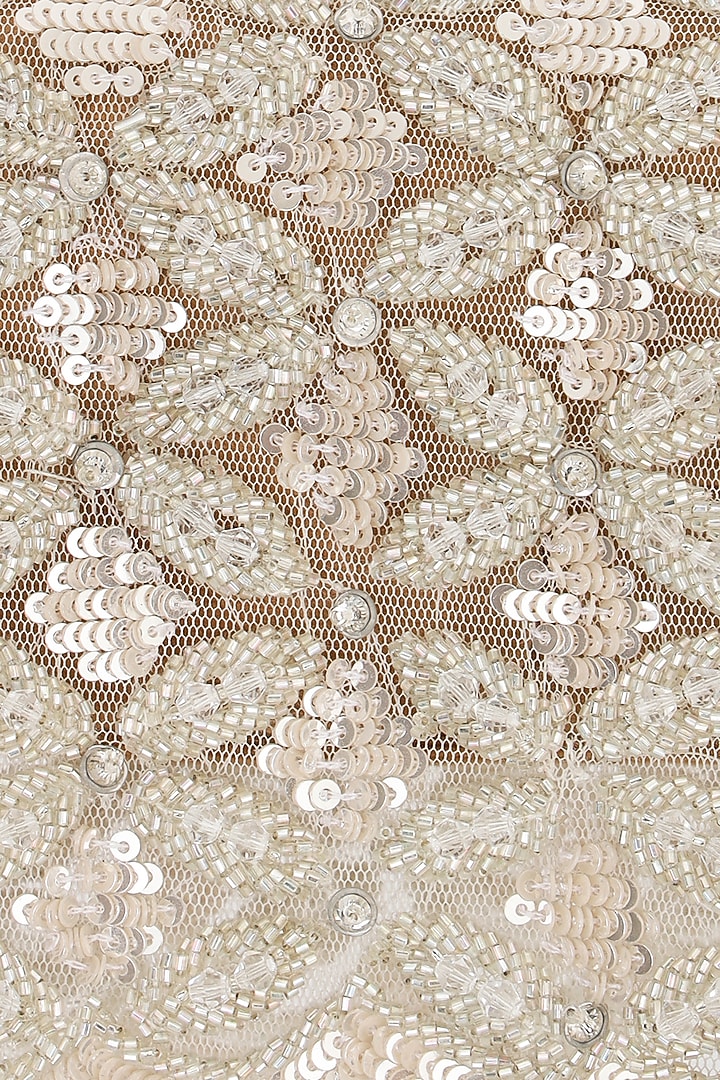 Silver Net Cutdana & Sequins Embroidered Structured Bag by Aanchal Sayal at Pernia's Pop Up Shop