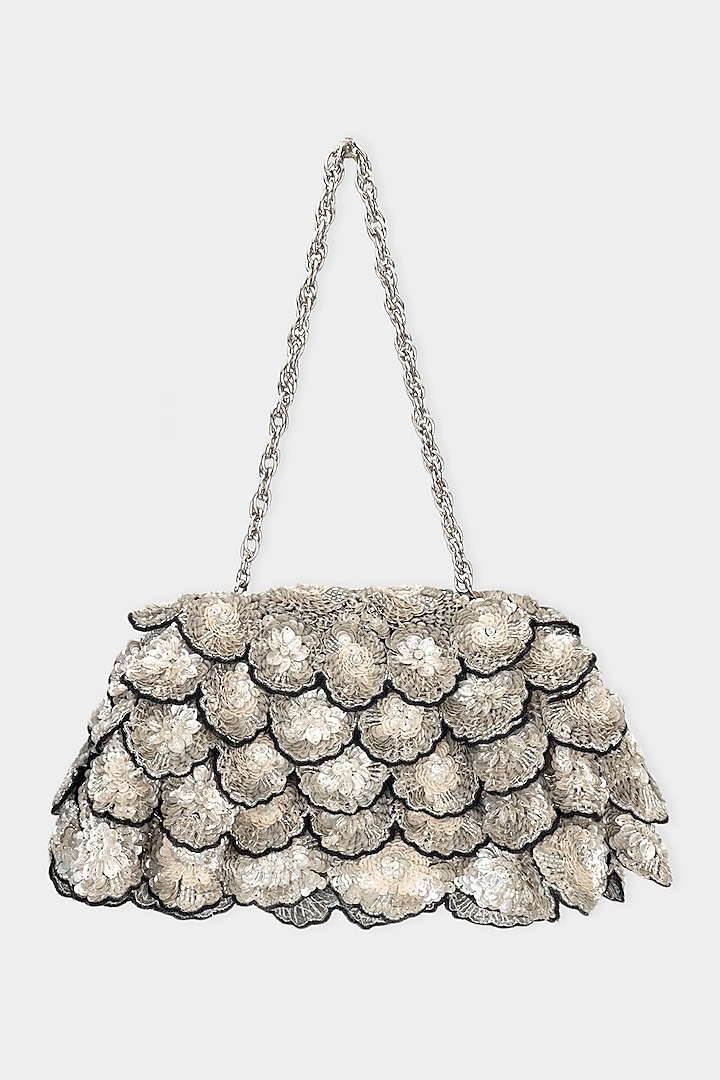 Silver & Black Net Sequins Embroidered Structured Bag by Aanchal Sayal at Pernia's Pop Up Shop