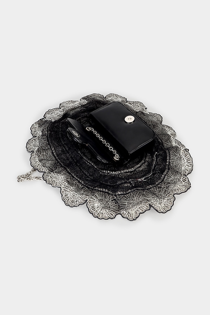 Silver & Black Net Sequins Embroidered Structured Bag by Aanchal Sayal at Pernia's Pop Up Shop