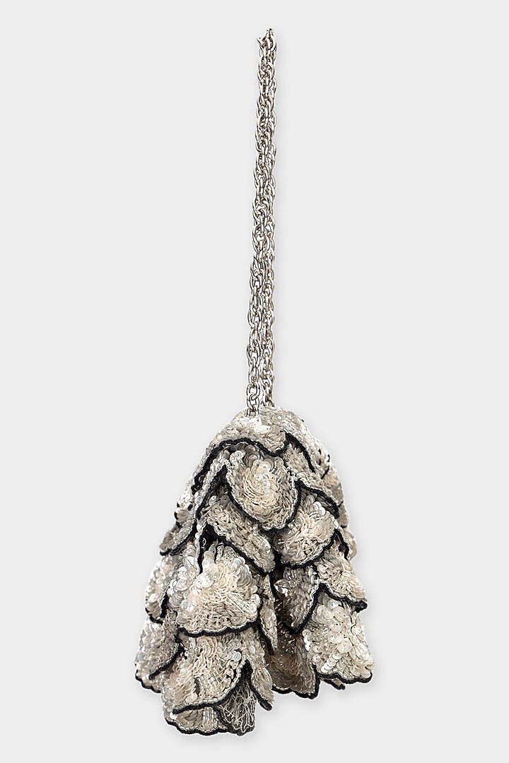 Silver & Black Net Sequins Embroidered Structured Bag by Aanchal Sayal at Pernia's Pop Up Shop