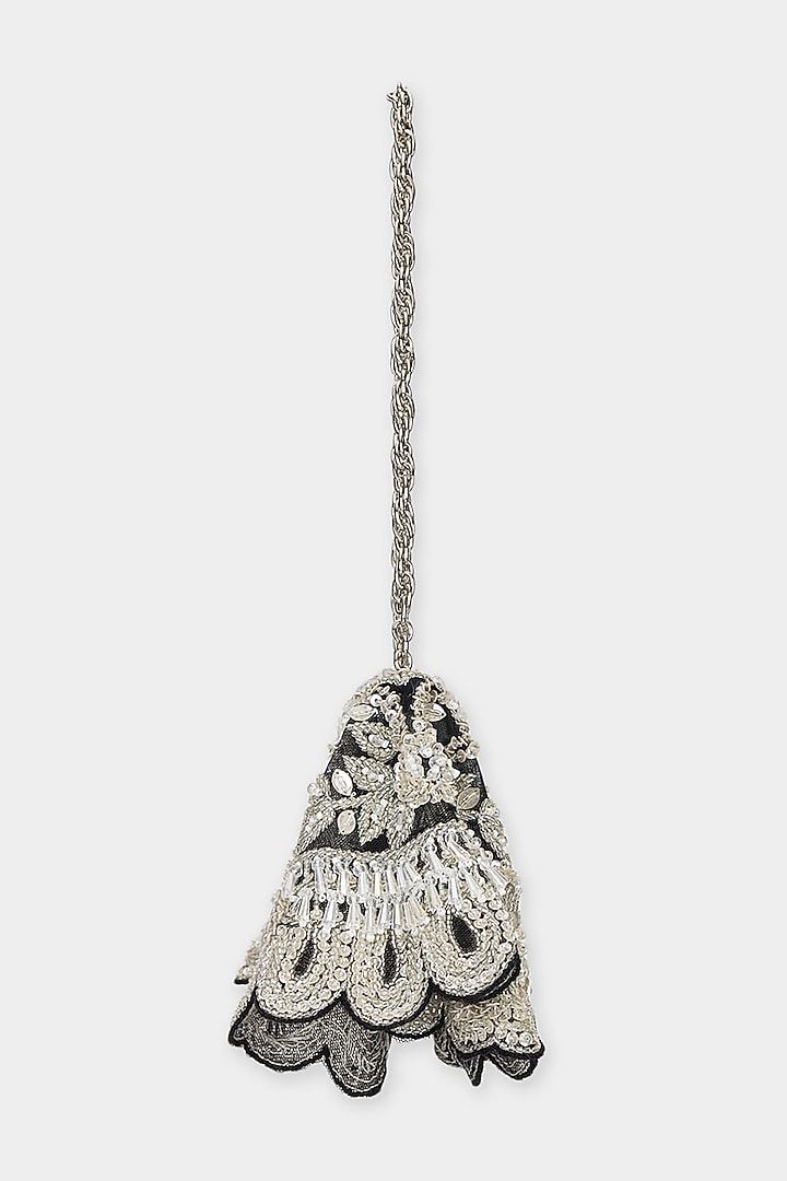 Silver & Black Net Sequins Embroidered Structured Bag by Aanchal Sayal at Pernia's Pop Up Shop
