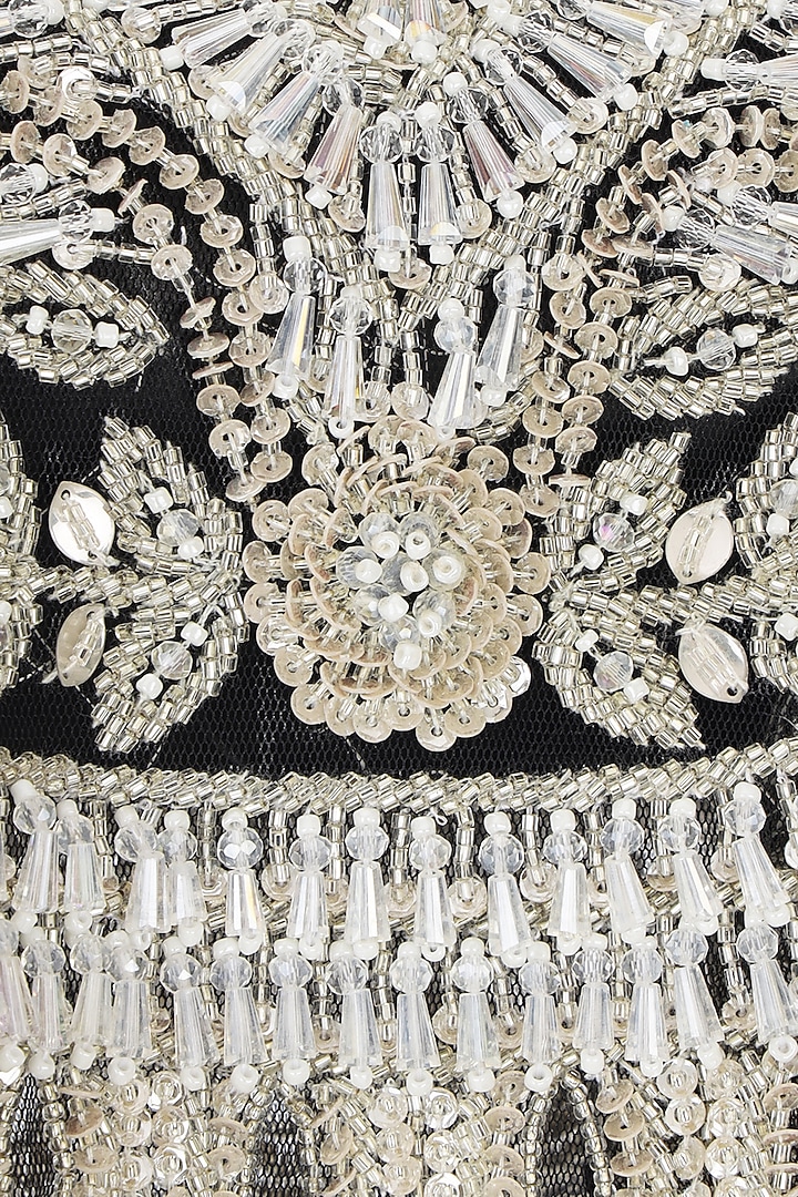 Silver & Black Net Sequins Embroidered Structured Bag by Aanchal Sayal at Pernia's Pop Up Shop