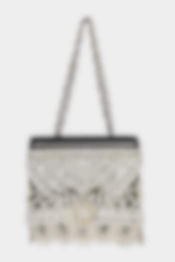 Black & Silver Suede Sequins Embroidered Structured Bag by Aanchal Sayal at Pernia's Pop Up Shop