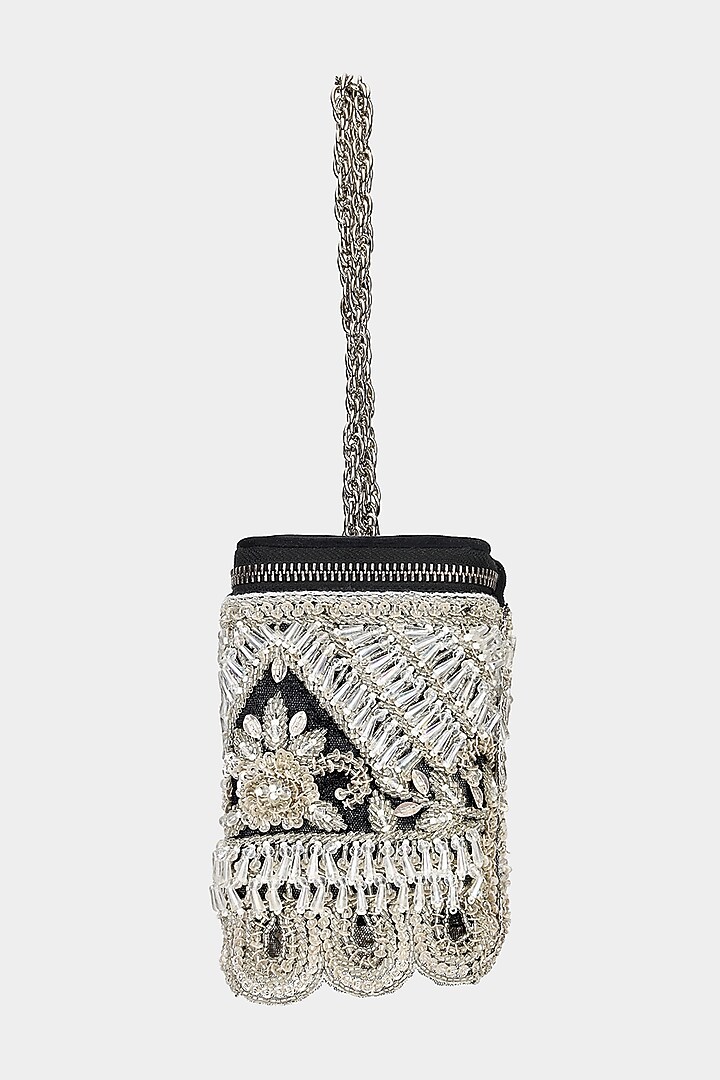 Black & Silver Suede Sequins Embroidered Structured Bag by Aanchal Sayal at Pernia's Pop Up Shop