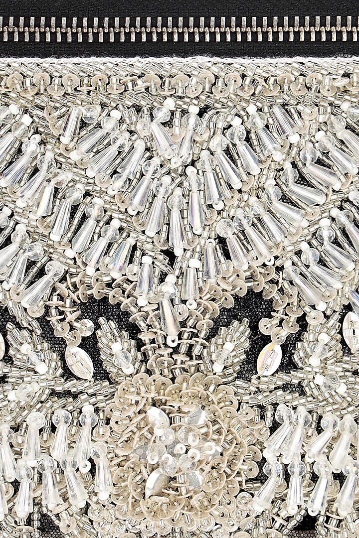 Black & Silver Suede Sequins Embroidered Structured Bag by Aanchal Sayal at Pernia's Pop Up Shop