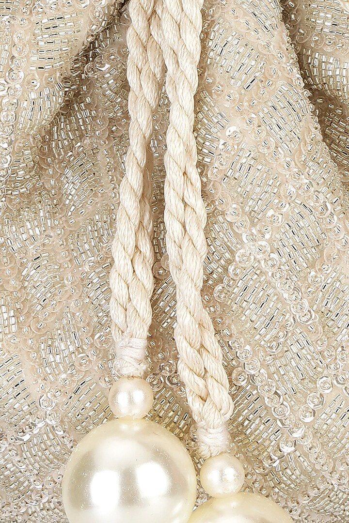 Silver Velvet Cutdana Embroidered Potli Bag by Aanchal Sayal at Pernia's Pop Up Shop
