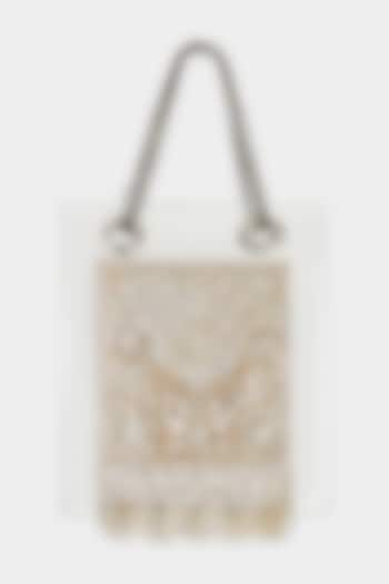 Champagne Net Embroidered Structured Bag by Aanchal Sayal at Pernia's Pop Up Shop