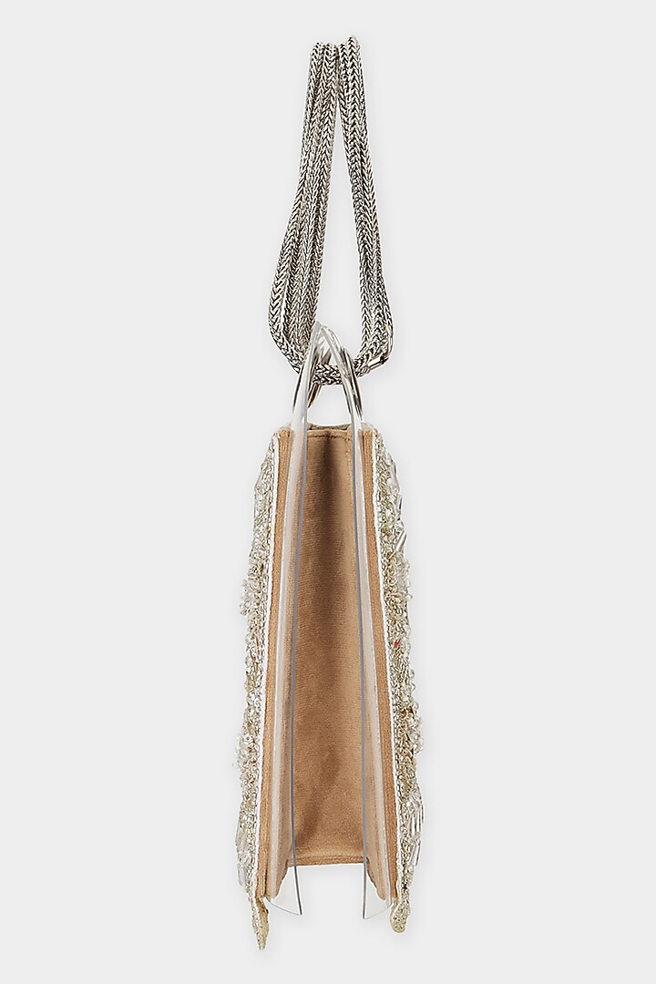 Champagne Net Embroidered Structured Bag by Aanchal Sayal at Pernia's Pop Up Shop