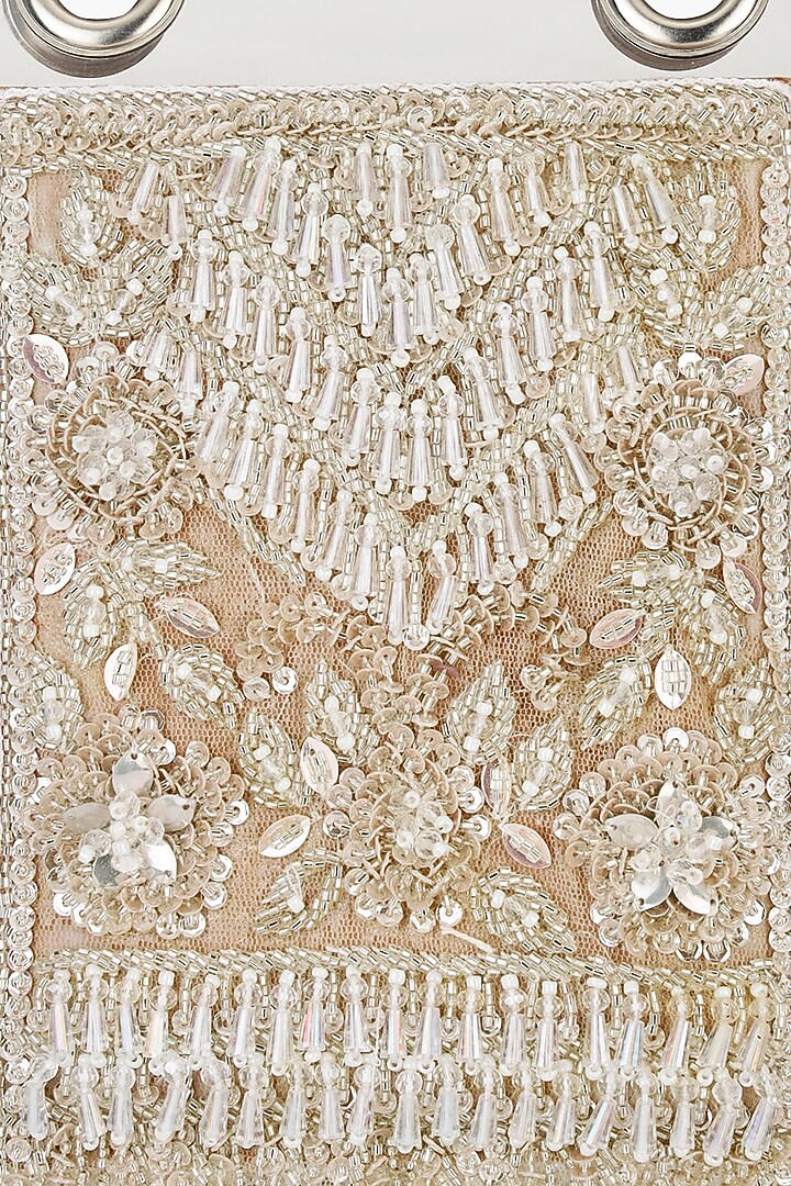 Champagne Net Embroidered Structured Bag by Aanchal Sayal at Pernia's Pop Up Shop