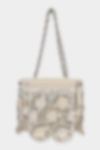 Nude & Silver Suede Sequins Embroidered Structured Bag by Aanchal Sayal at Pernia's Pop Up Shop