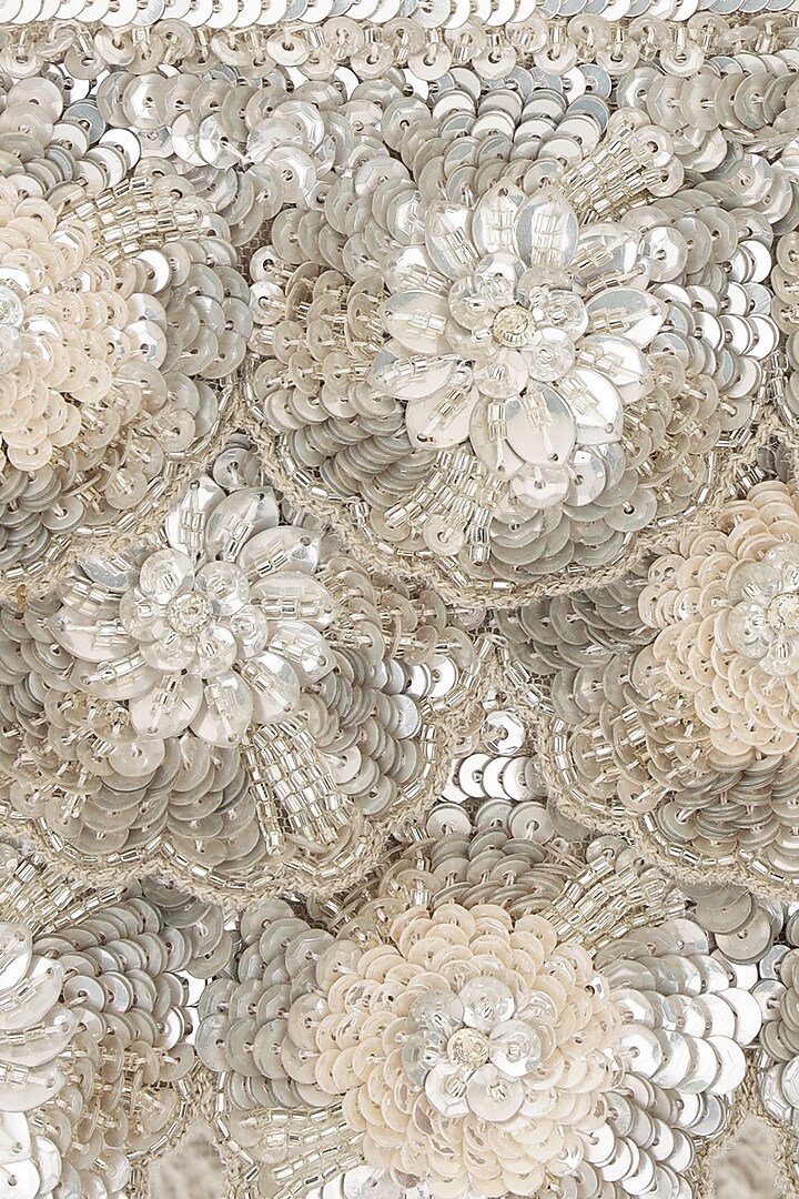 Nude & Silver Suede Sequins Embroidered Structured Bag by Aanchal Sayal at Pernia's Pop Up Shop
