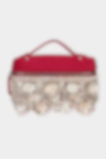 Red & Silver Suede Sequins Embroidered Pouch Bag by Aanchal Sayal at Pernia's Pop Up Shop