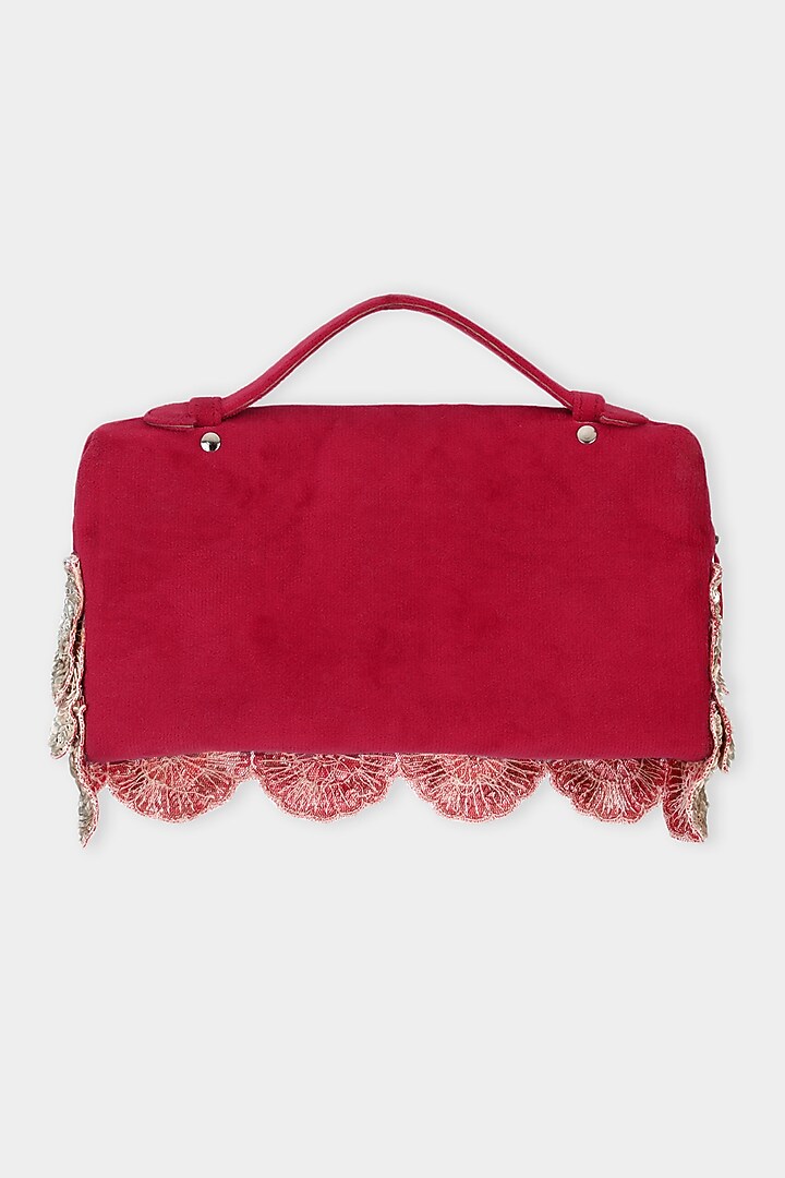 Red & Silver Suede Sequins Embroidered Pouch Bag by Aanchal Sayal at Pernia's Pop Up Shop