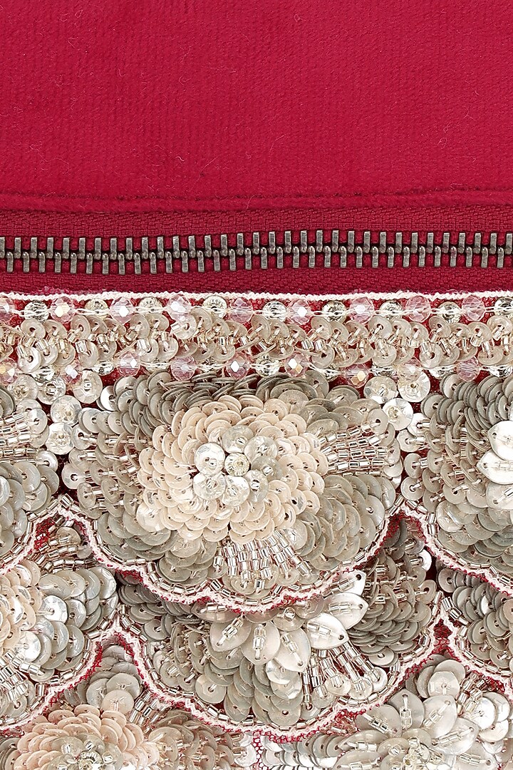 Red & Silver Suede Sequins Embroidered Pouch Bag by Aanchal Sayal at Pernia's Pop Up Shop