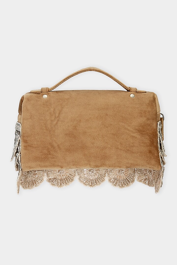 Tan Suede Sequins Embroidered Pouch Bag by Aanchal Sayal at Pernia's Pop Up Shop